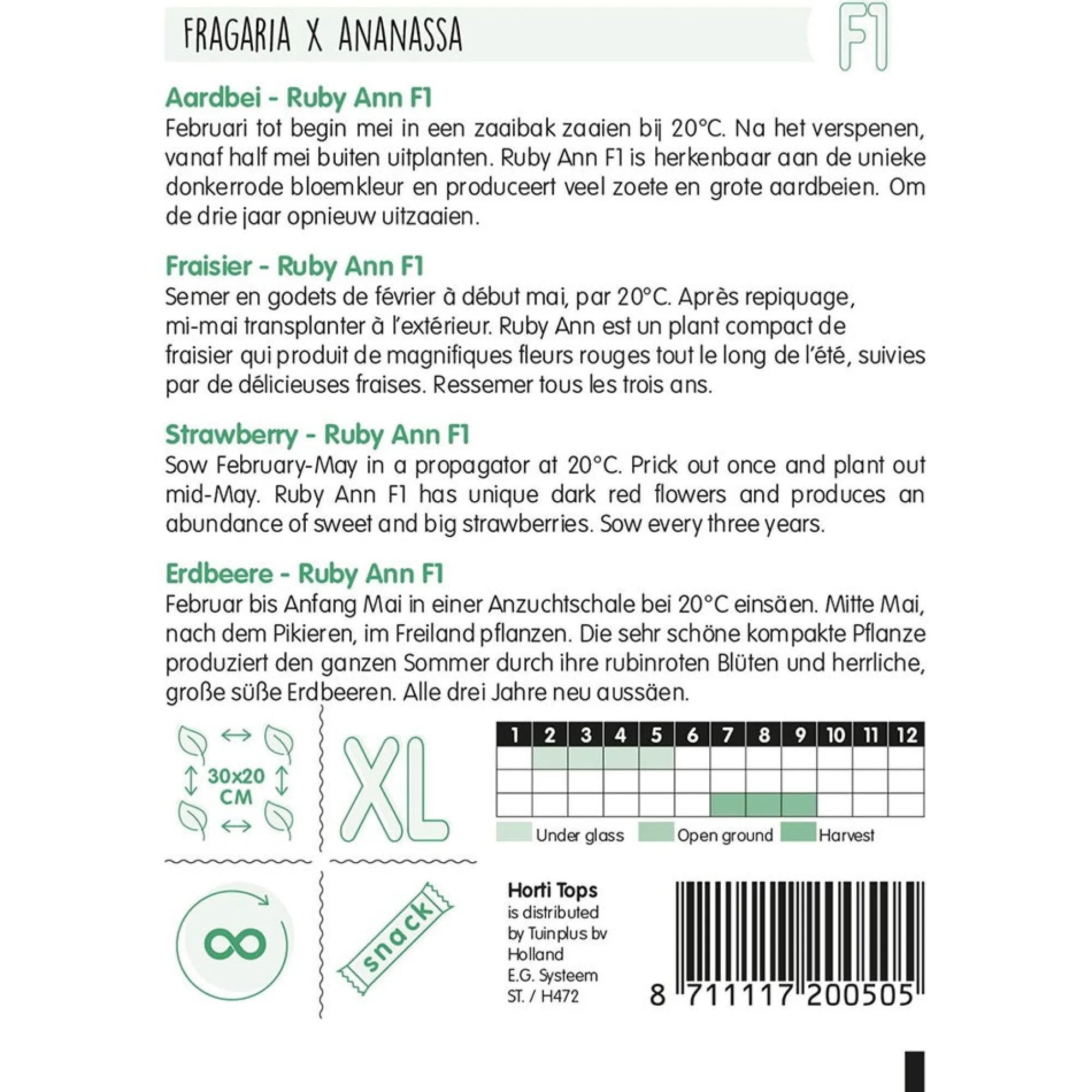 Horti Tops Moestuin>Aardbeien Ruby Ann hangaardbei