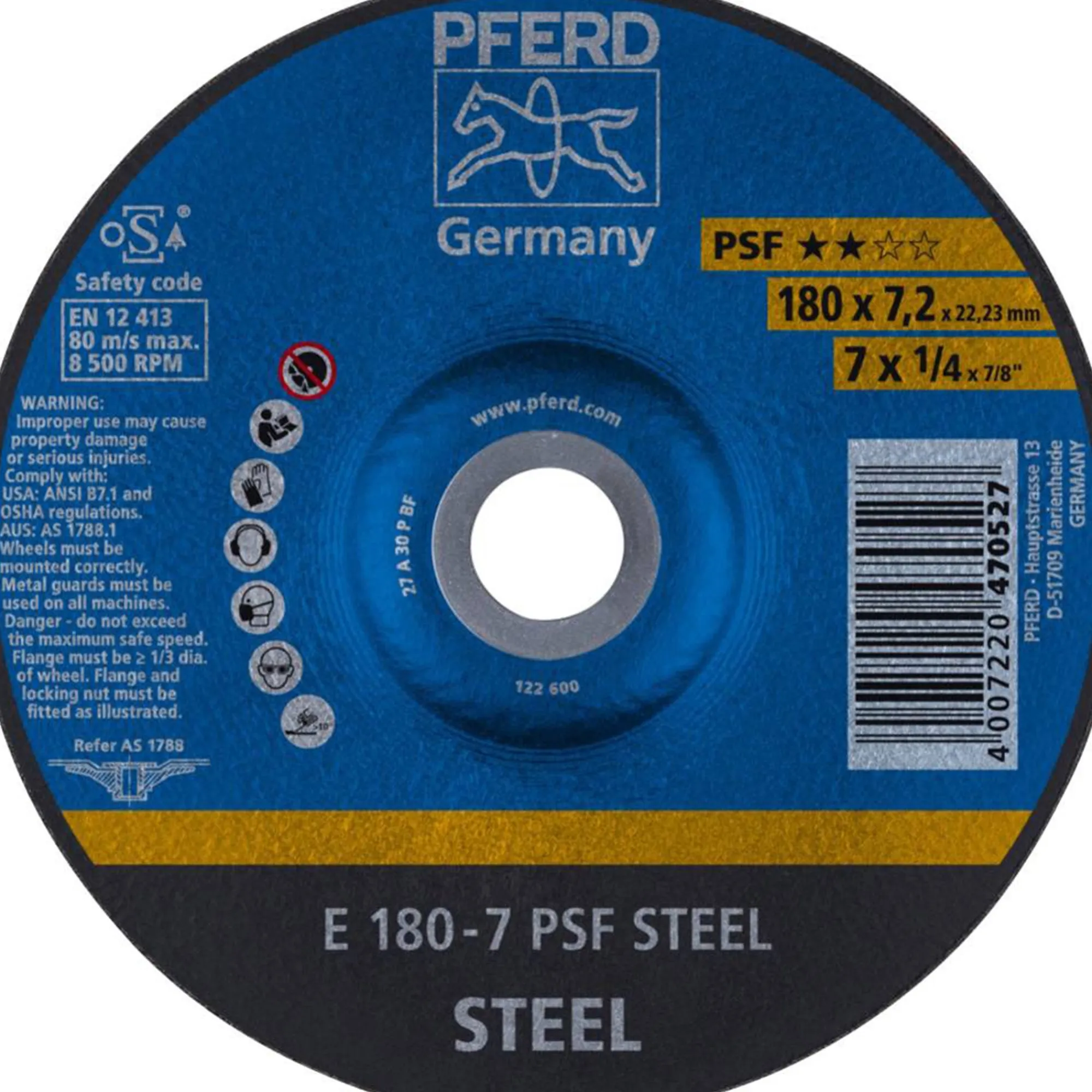 Pferd Toebehoren Elektrisch Gereedschap>Afbraamschijf E180-7 PSF staal