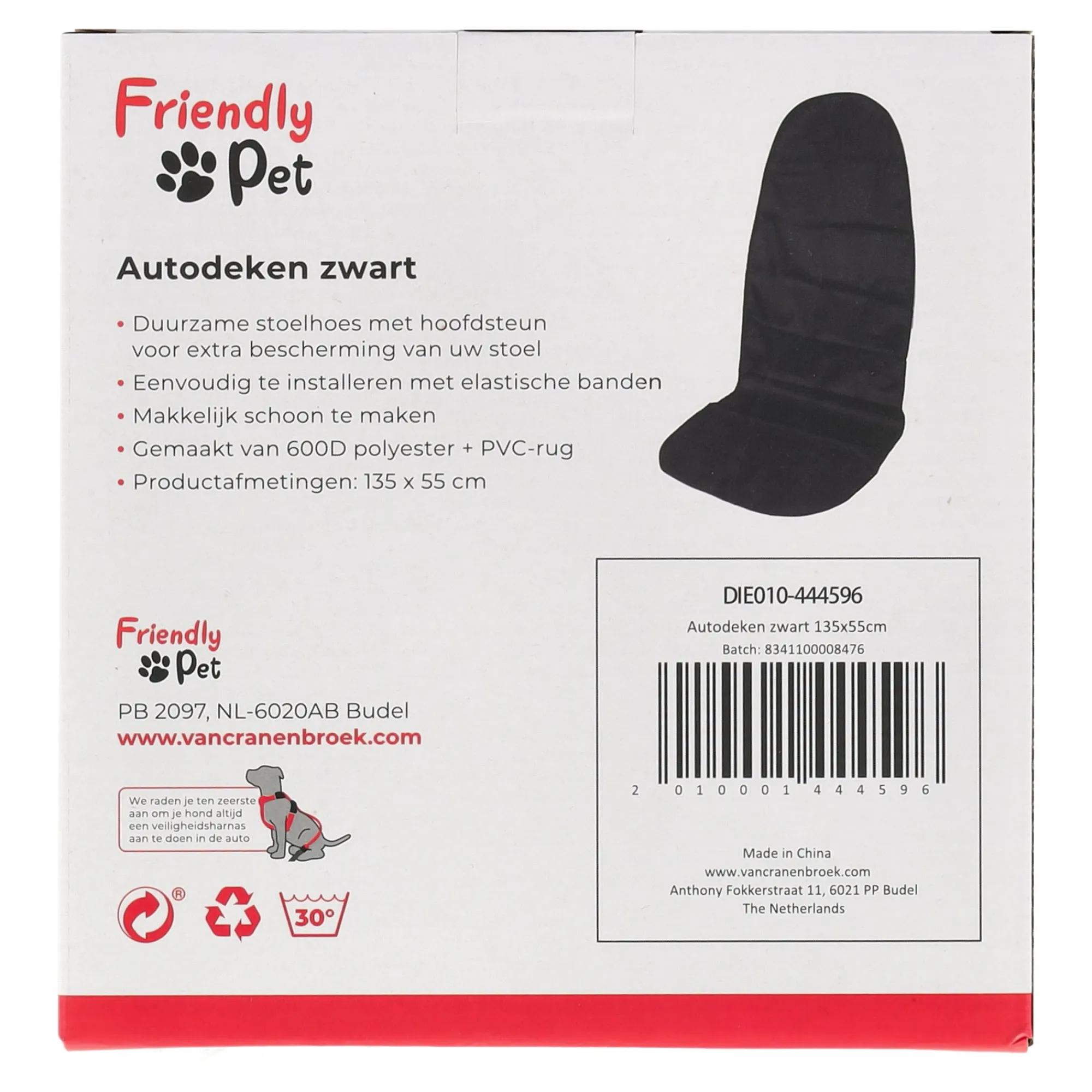 Friendly Pet Reizen Hond>Autodeken zwart 135 x 55 cm