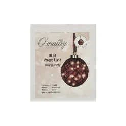 O'malley Kerstballen>Bal met lint burgundy 10 cm 15 LED-warm wit