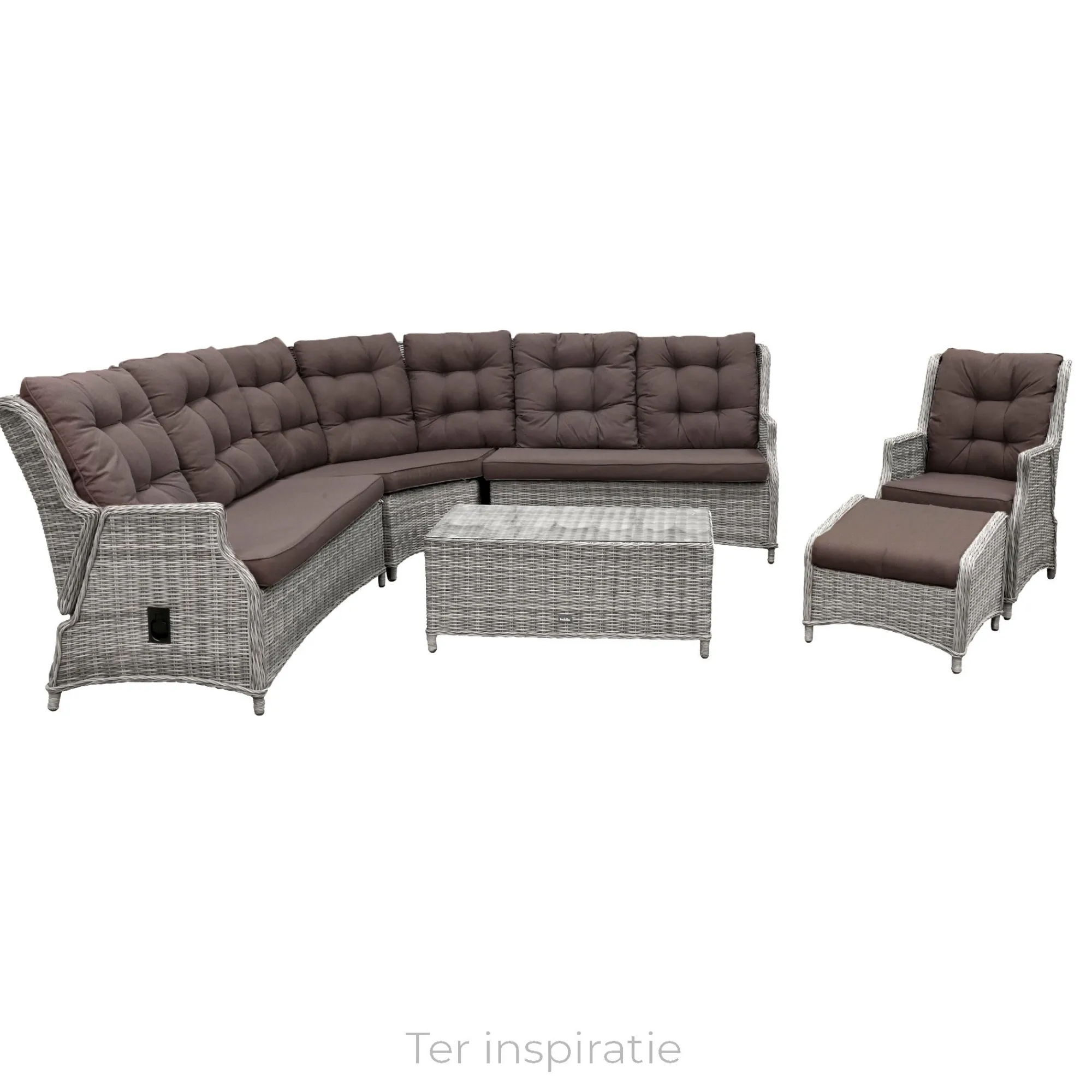 Bois le Duc Loungesets>Bank hoek rond Aprano white grey met kussens
