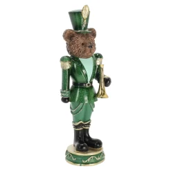 Kerstdecoratie>Beeld beer trompet groen 33 cm