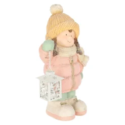 Kerstdecoratie>Beeld kind roze lantaarn 43 cm