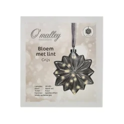 O'malley Kerstballen>Bloem met lint grijs 19 cm 20 LED-ww