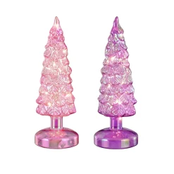 Mica Decorations Kerstdecoratie>Boom glas roze lila LED 22cm