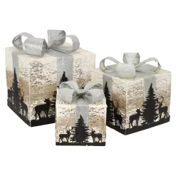 Kerstdecoratie|Kerstverlichting>Cadeauset LED bomen rose zilver 3-delig