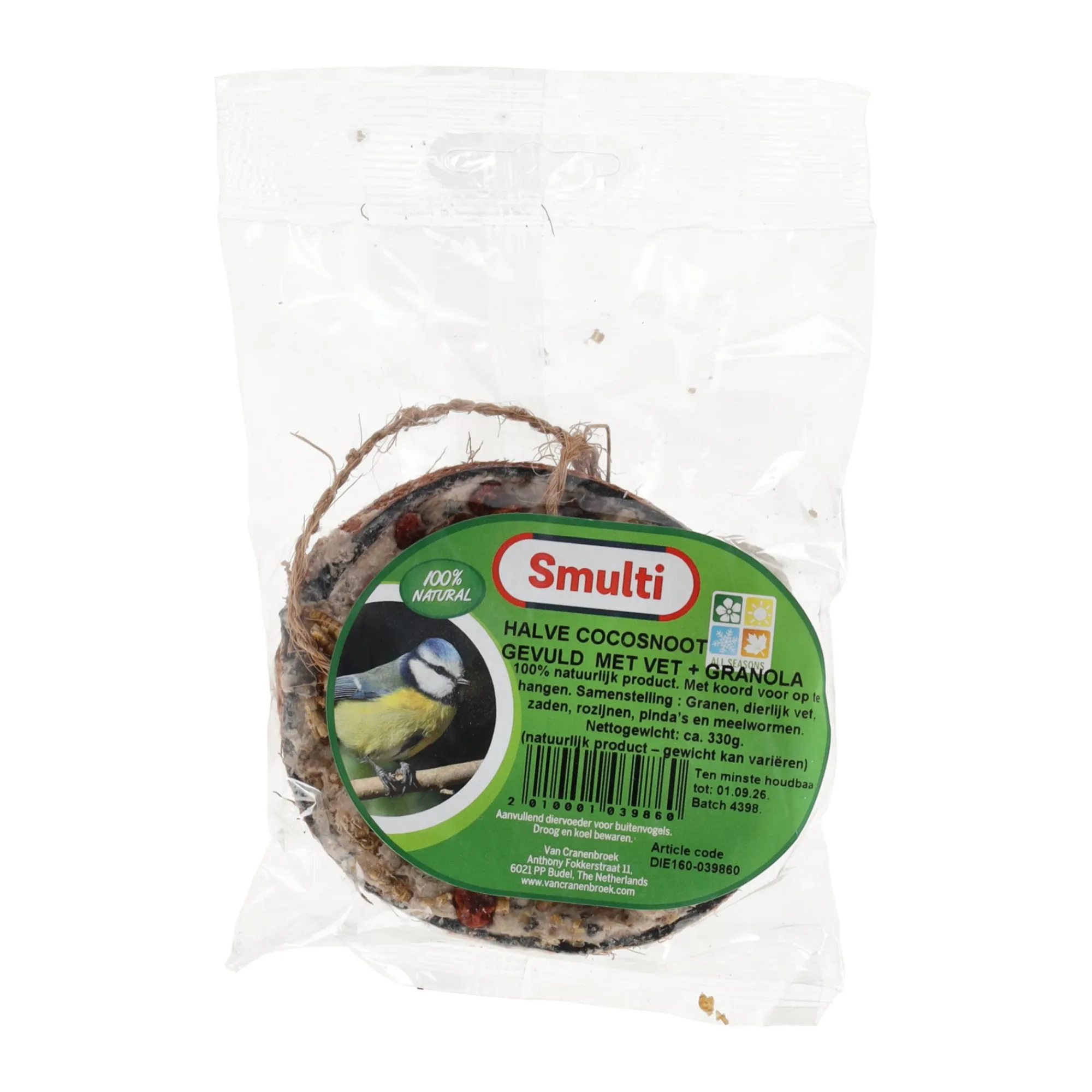Smulti Vogelsnacks>Cocosnoot half vet met granola
