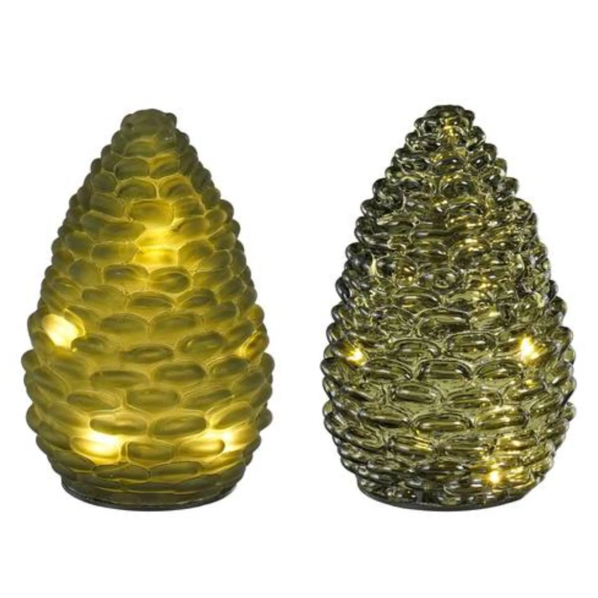 Kerstdecoratie>Dennenappel glas groen 10LED 10 cm