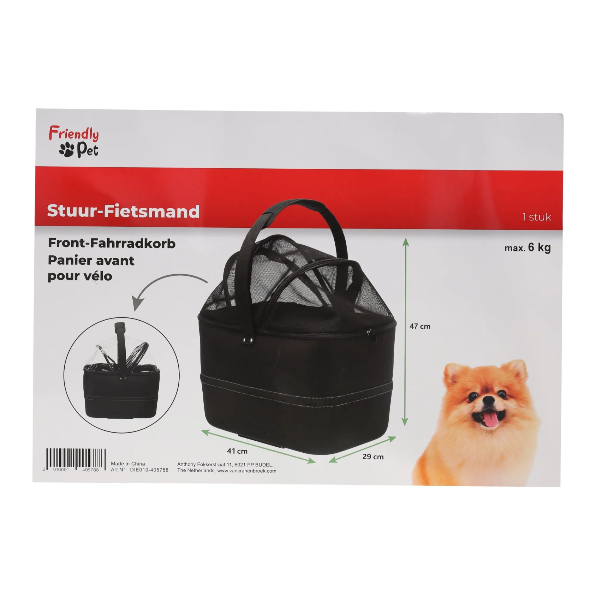 Friendly Pet Fietsspullen|Reizen Hond>Fietsmand voor 41x41x29cm zwart