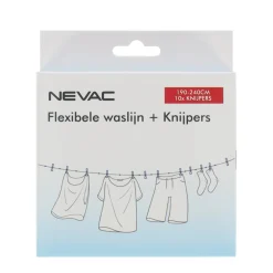 Nevac Badkameraccessoires|Wassen En Drogen>Flexibele waslijn met knijpers 190-240 cm