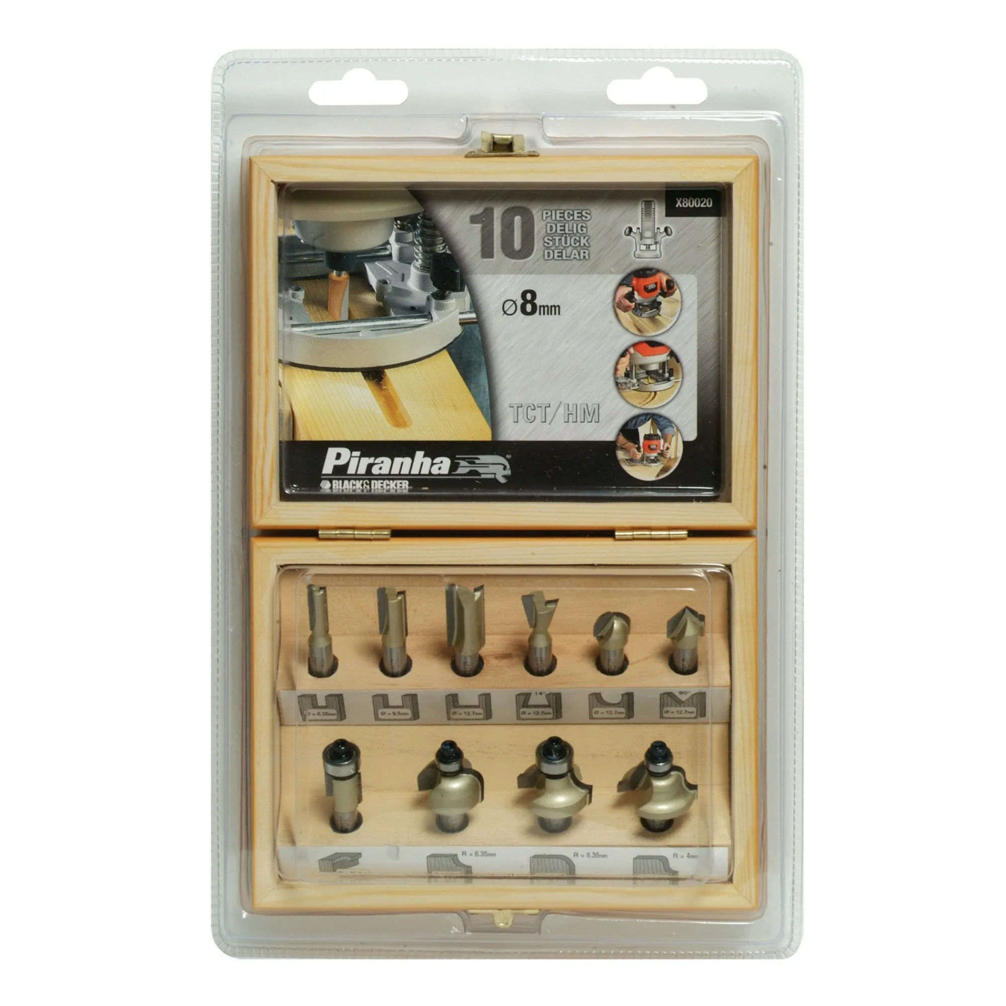 Piranha Toebehoren Elektrisch Gereedschap>Frezenset 10-delig 8mm +k