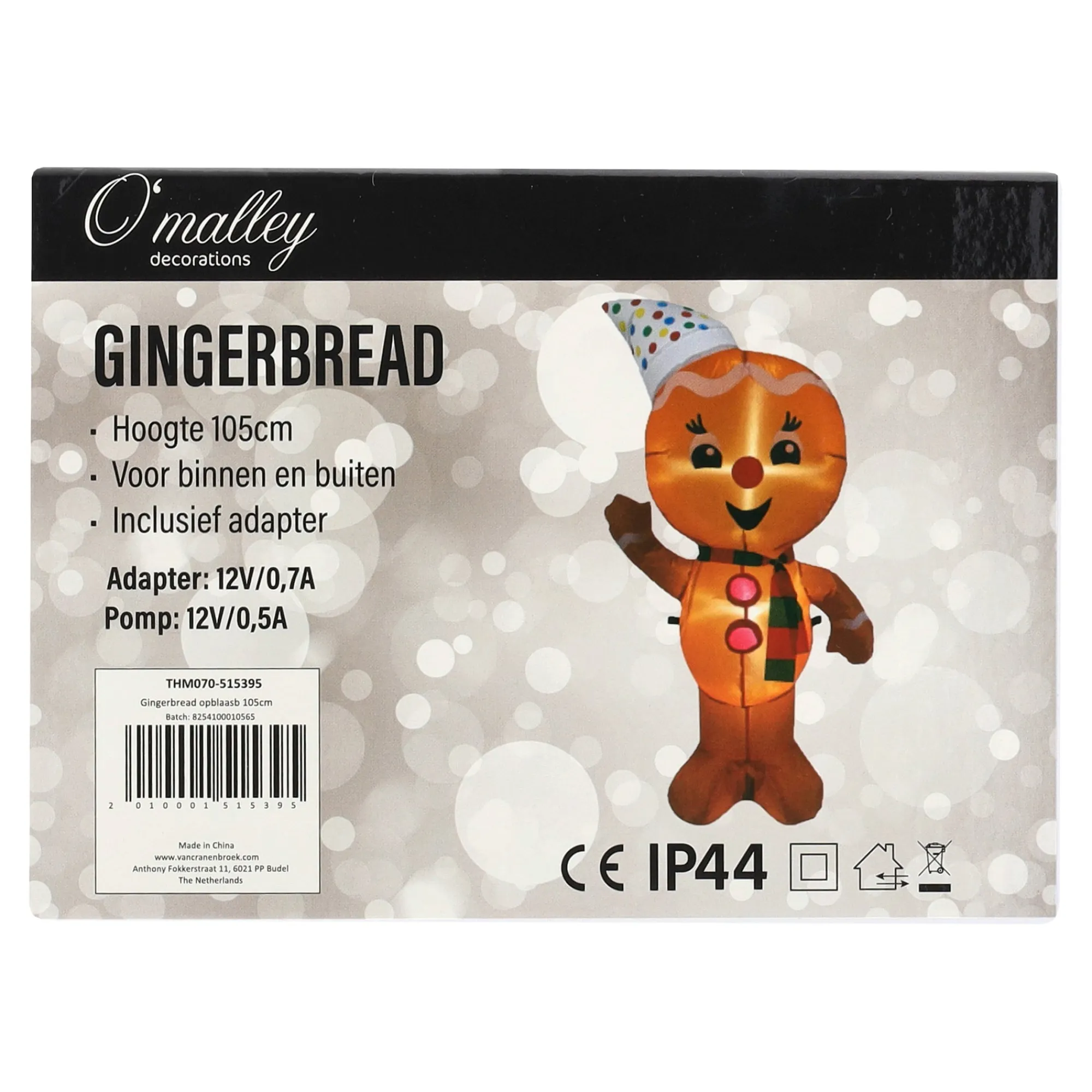 O'malley Kerstdecoratie>Gingerbread opblaasbaar 105cm