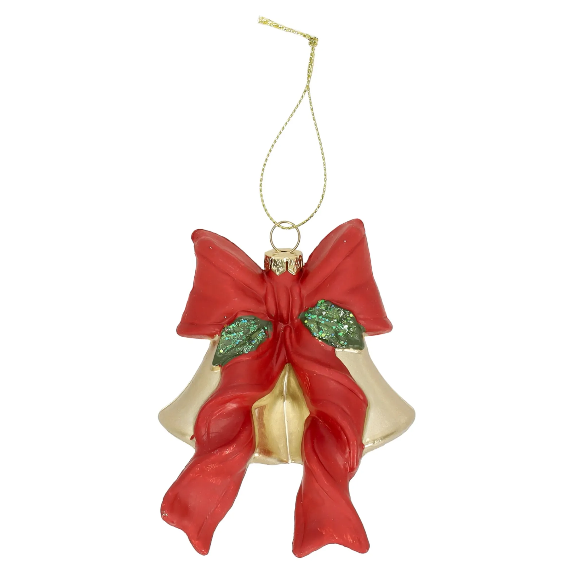 Kerstdecoratie|Kerstballen>Hanger bel strik rood 11 cm