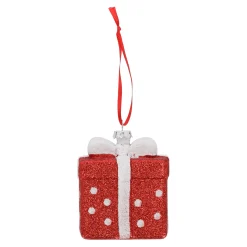 Kerstdecoratie|Kerstballen>Hanger cadeau rood wit 7 x 8 cm
