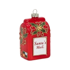 Kerstballen|Kerstdecoratie>Hanger glas brievenbus santa rood
