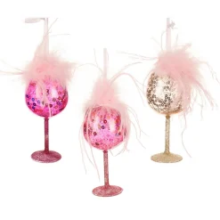 Decoris Kerstdecoratie|Kerstballen>Hanger glas cocktail roze 10 cm