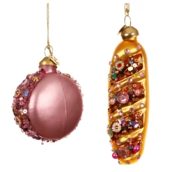 Decoris Kerstballen|Kerstdecoratie>Hanger glas eten roze 10 cm