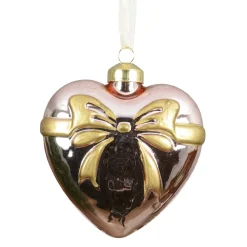 Decoris Kerstdecoratie|Kerstballen>Hanger glas hart strik roze 8 cm