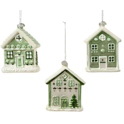 Decoris Kerstballen|Kerstdecoratie>Hanger glas huis groen 10 cm