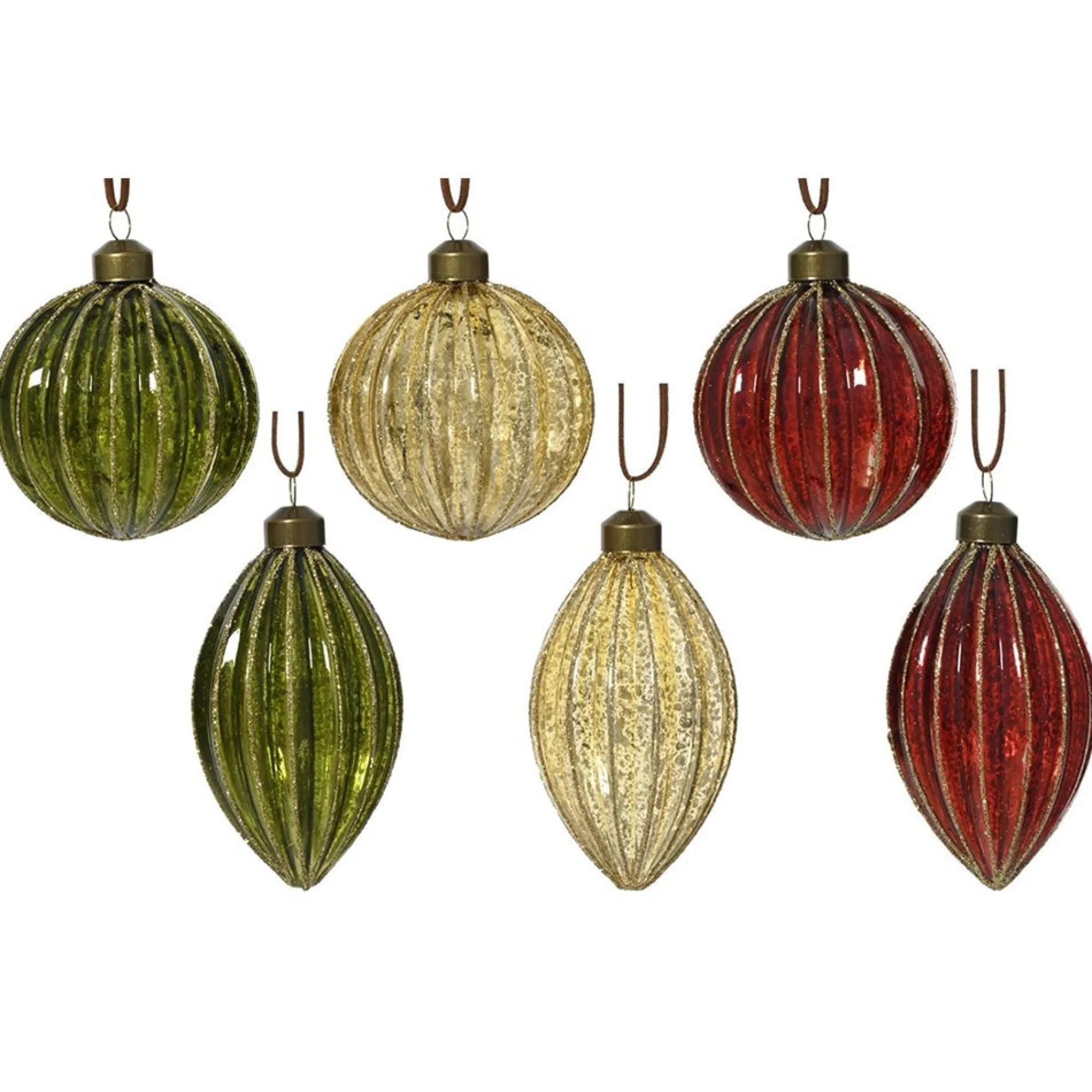 Decoris Kerstballen|Kerstdecoratie>Hanger glas pegel groen rood creme 8 cm