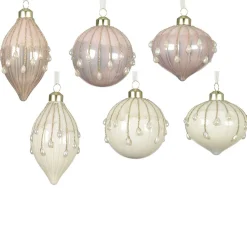 Decoris Kerstdecoratie|Kerstballen>Hanger glas pegel roze creme 8 cm