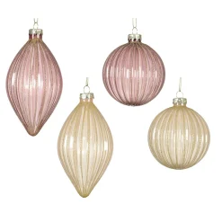 Decoris Kerstdecoratie|Kerstballen>Hanger glas pegel roze creme 8 cm