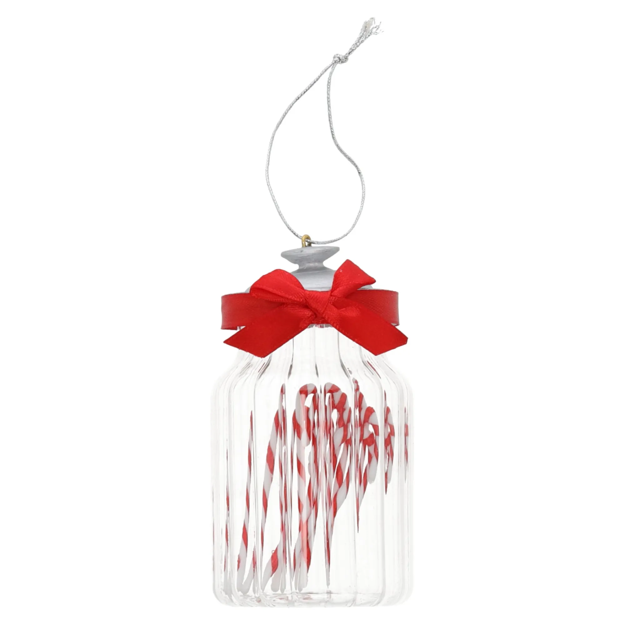 Kerstdecoratie|Kerstballen>Hanger glas snoeppot met zuurstok