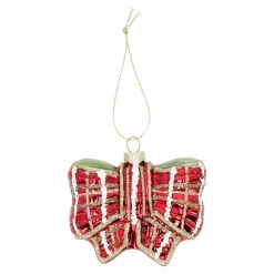 Kerstdecoratie|Kerstballen>Hanger glas strik rood