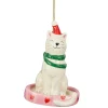 Kerstdecoratie|Kerstballen>Hanger kat wit 10 cm