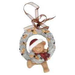 Kerstdecoratie|Kerstballen>Hanger krans beer goud 10 cm