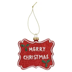 Kerstdecoratie|Kerstballen>Hanger Merry Christmas rood 9 x 8 cm