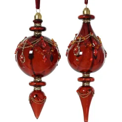 Decoris Kerstballen|Kerstdecoratie>Hanger pegel glas rood 18 cm