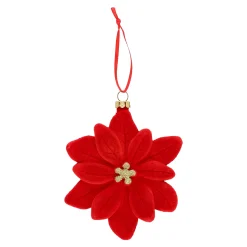 Kerstdecoratie|Kerstballen>Hanger poinsetta rood 11 x 14 cm