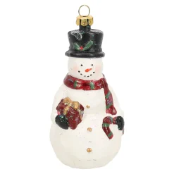 Kerstdecoratie|Kerstballen>Hanger sneeuwman cadeau 6 x 11 cm