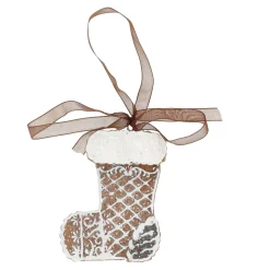 Kerstdecoratie|Kerstballen>Hanger sok gingerbread wit 8 cm