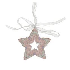 Kerstdecoratie|Kerstballen>Hanger ster gingerbread roze 8 cm
