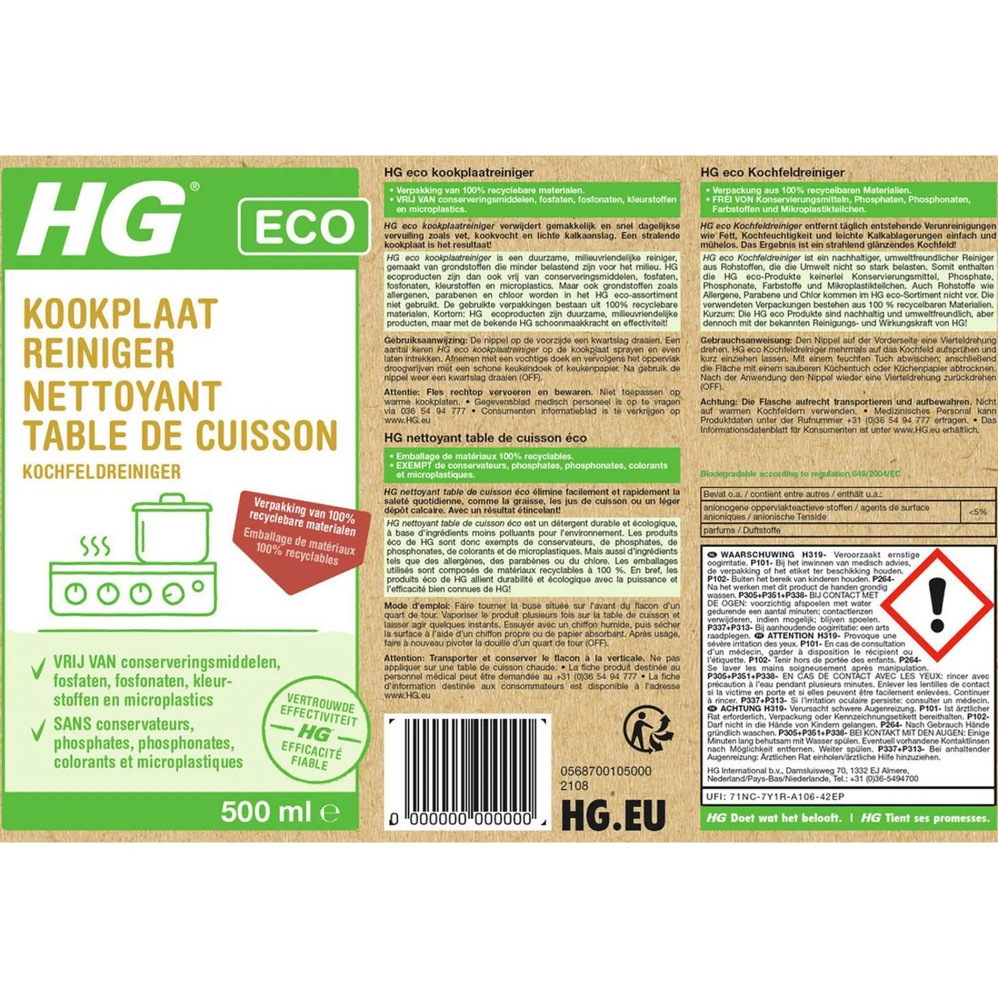 HG Schoonmaken>ECO kookplaat reiniger 0.5L NL/BE
