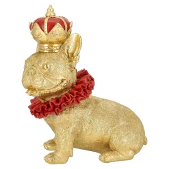 Kerstdecoratie|Woondecoratie>Hond met kroon goud 28 cm