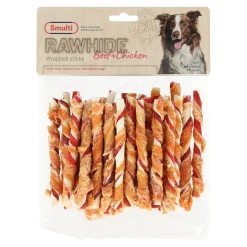 Smulti Hondensnacks>Hondensnack rawhide staaf + kip 7/8mm 12cm 350g