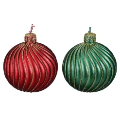 Mica Decorations Kerstdecoratie>Kaars Kerstbal rood groen 7cm 2st