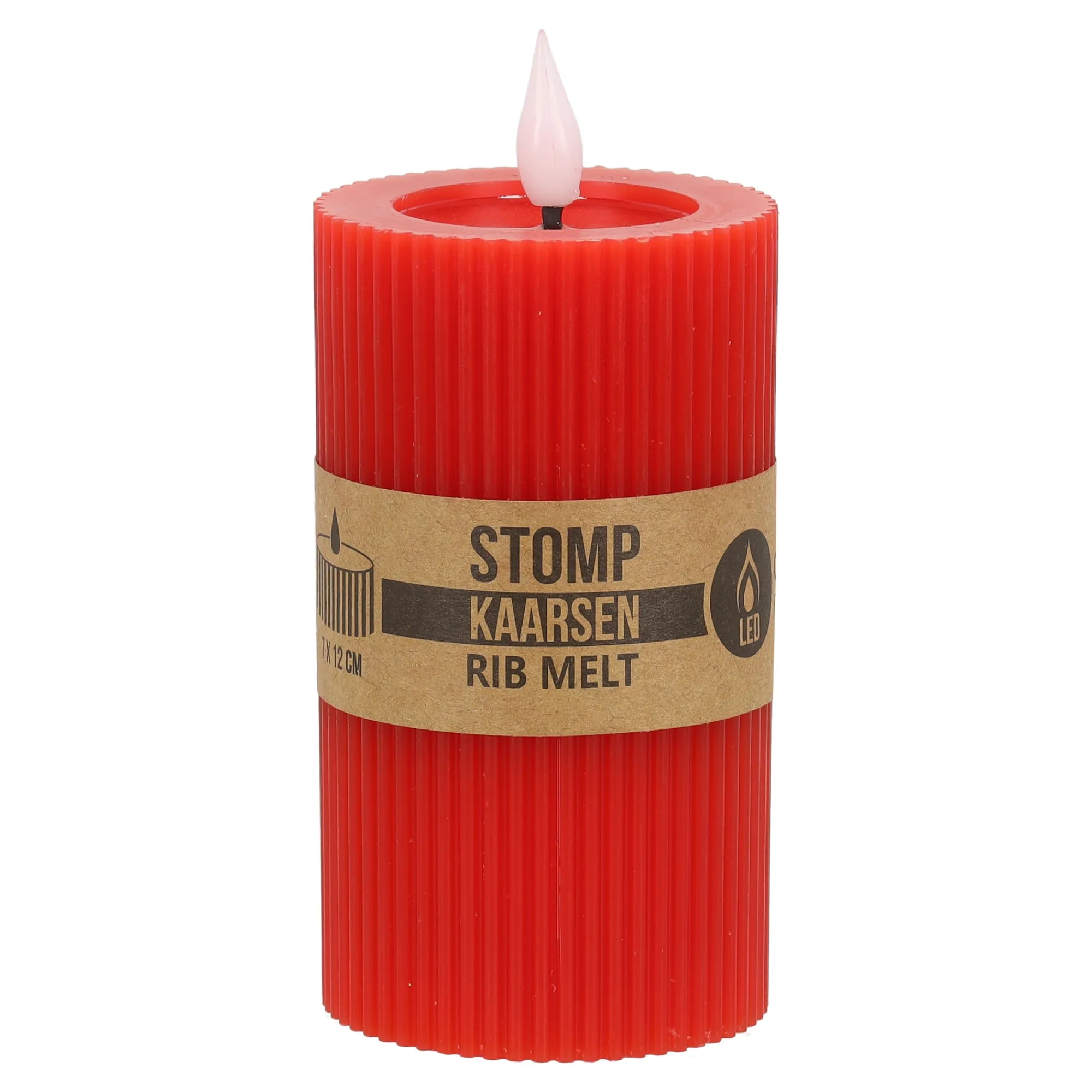 O'malley Kaarsen>Kaars rib melt LED 7 x 12 cm rood