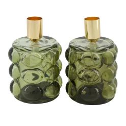 Natural Collections Woondecoratie>Kaarshouder glas groen 8 x 12 cm 2 assorti