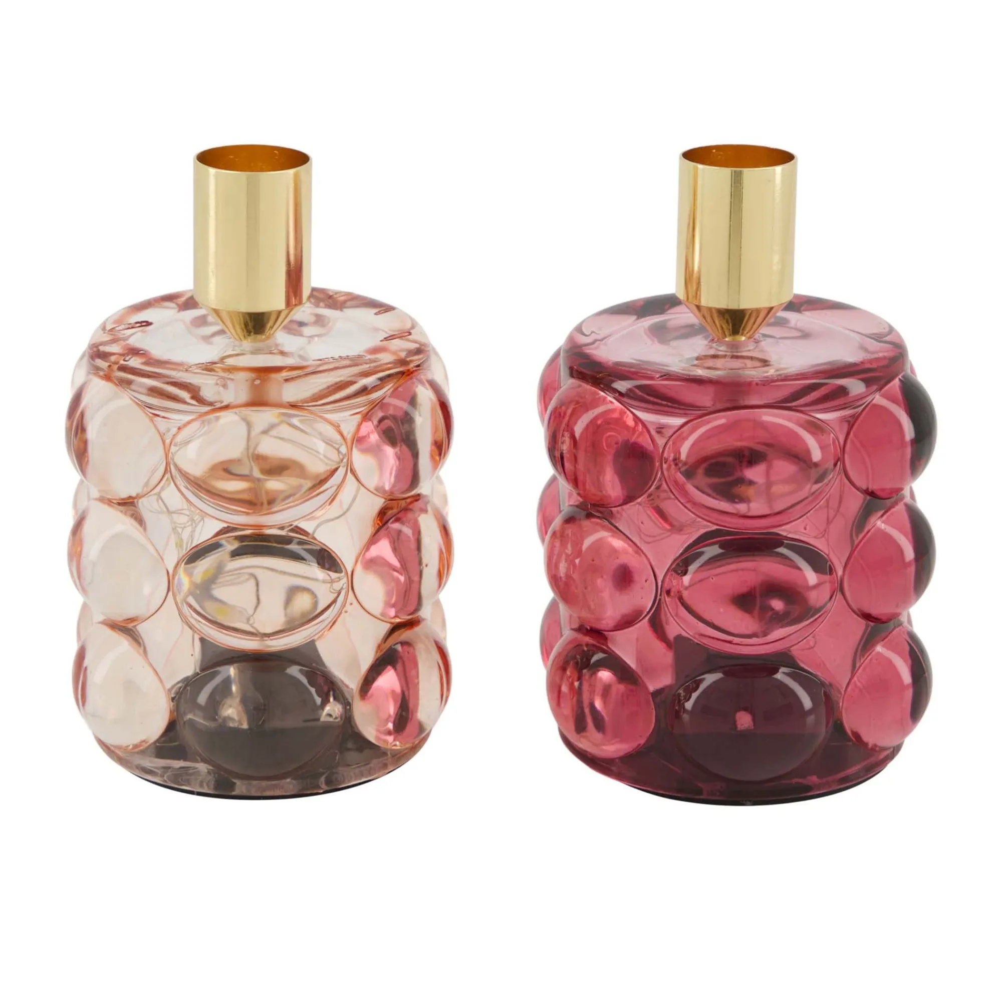 Natural Collections Woondecoratie>Kaarshouder glas roze 8 x 12 cm 2 assorti