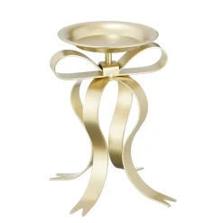 Mica Decorations Kerstdecoratie>Kandelaar strik champagne 17 x 14 x 20 cm