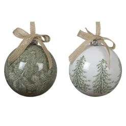 Decoris Kerstballen>Kerstbal 8 cm wit groen