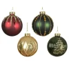 Decoris Kerstballen>Kerstbal glas 8 cm groen rood goud