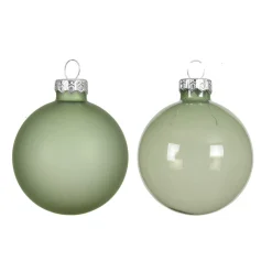 Decoris Kerstballen>Kerstbal glas glans mat matcha 6 cm 6st.