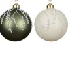 Kaemingk Kerstballen>Kerstbal glas groen wit 10 cm