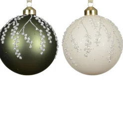Kaemingk Kerstballen>Kerstbal glas groen wit 10 cm