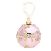 Kerstballen>Kerstbal glas roze strikjes 10 cm